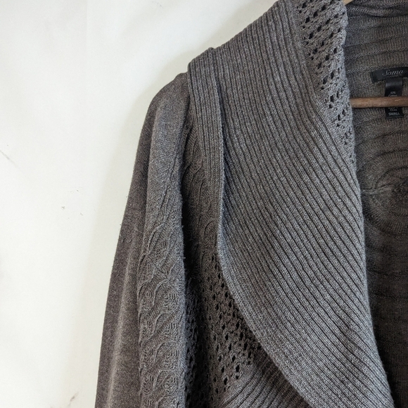 Soma Cardigan Size Small Brown Sweater Boho Open Front Waterfall Women Cotton - Picture 2 of 11
